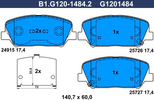Galfer B1.G120-1484.2 - Гальмівні колодки, дискові гальма autozip.com.ua