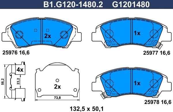 Galfer B1.G120-1480.2 - Гальмівні колодки, дискові гальма autozip.com.ua