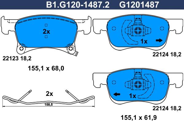 Galfer B1.G120-1487.2 - Гальмівні колодки, дискові гальма autozip.com.ua