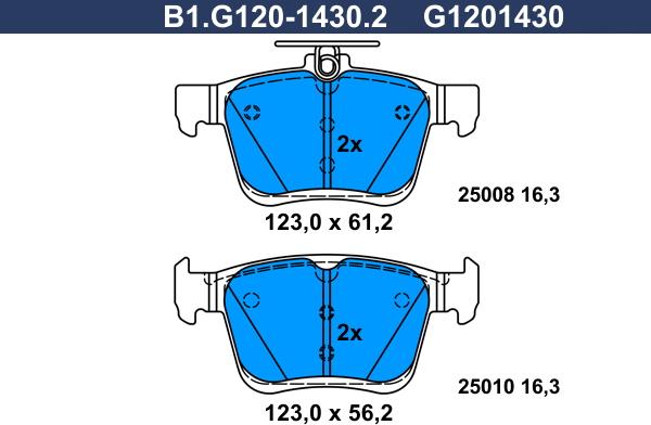 Galfer B1.G120-1430.2 - Гальмівні колодки, дискові гальма autozip.com.ua