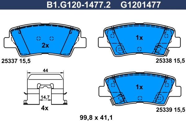 Galfer B1.G120-1477.2 - Гальмівні колодки, дискові гальма autozip.com.ua