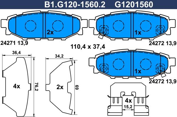 Galfer B1.G120-1560.2 - Гальмівні колодки, дискові гальма autozip.com.ua