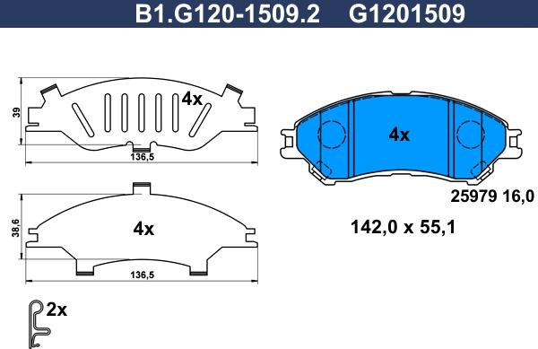 Galfer B1.G120-1509.2 - Гальмівні колодки, дискові гальма autozip.com.ua