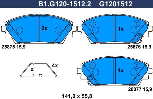 Galfer B1.G120-1512.2 - Гальмівні колодки, дискові гальма autozip.com.ua