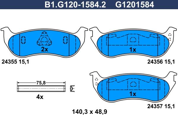 Galfer B1.G120-1584.2 - Гальмівні колодки, дискові гальма autozip.com.ua
