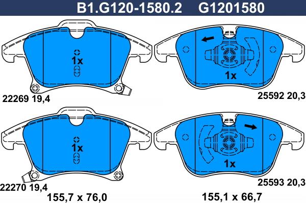 Galfer B1.G120-1580.2 - Гальмівні колодки, дискові гальма autozip.com.ua