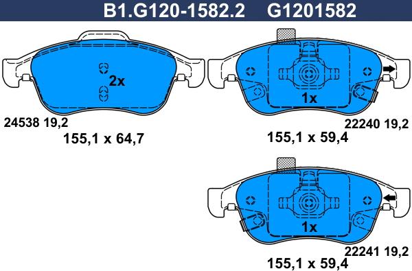 Galfer B1.G120-1582.2 - Гальмівні колодки, дискові гальма autozip.com.ua