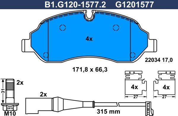 Galfer B1.G120-1577.2 - Гальмівні колодки, дискові гальма autozip.com.ua