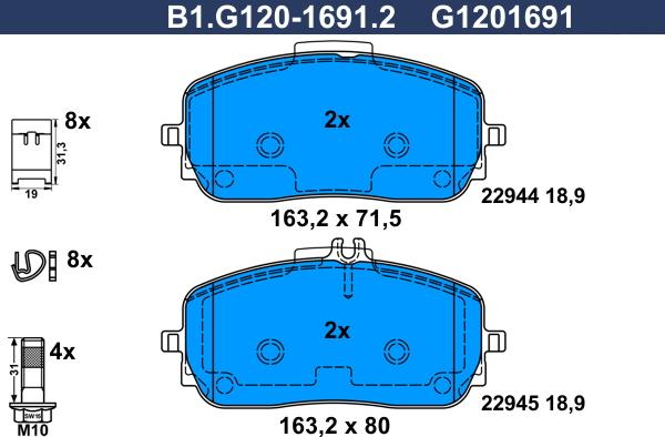 Galfer B1.G120-1691.2 - Гальмівні колодки, дискові гальма autozip.com.ua