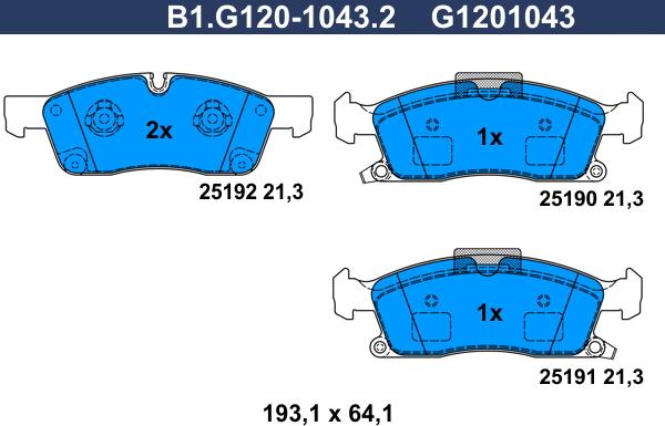 Galfer B1.G120-1043.2 - Гальмівні колодки, дискові гальма autozip.com.ua