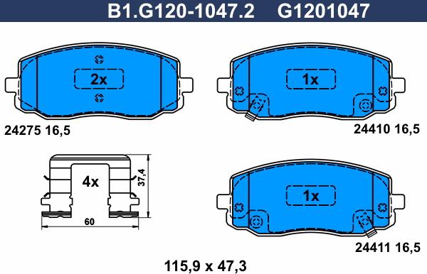 Galfer B1.G120-1047.2 - Гальмівні колодки, дискові гальма autozip.com.ua