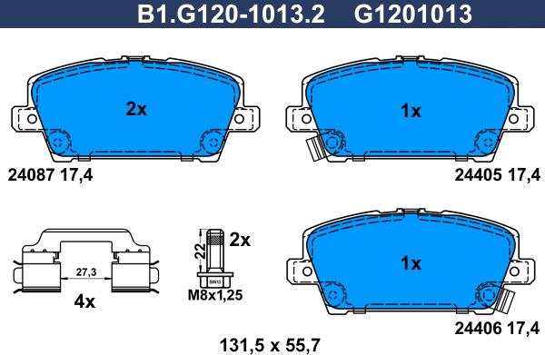Galfer B1.G120-1013.2 - Гальмівні колодки, дискові гальма autozip.com.ua