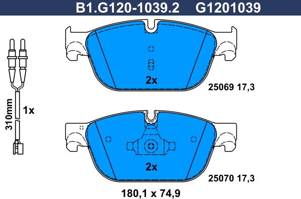 Galfer B1.G120-1039.2 - Гальмівні колодки, дискові гальма autozip.com.ua