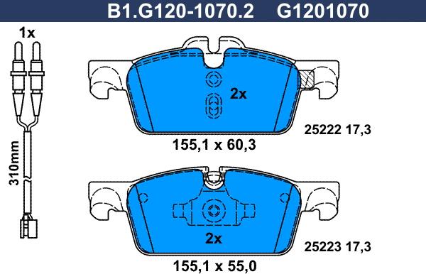 Galfer B1.G120-1070.2 - Гальмівні колодки, дискові гальма autozip.com.ua