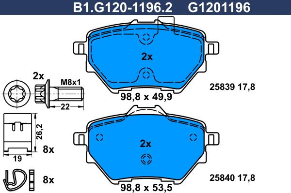 Galfer B1.G120-1196.2 - Гальмівні колодки, дискові гальма autozip.com.ua