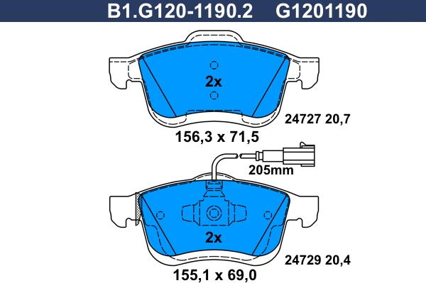 Galfer B1.G120-1190.2 - Гальмівні колодки, дискові гальма autozip.com.ua