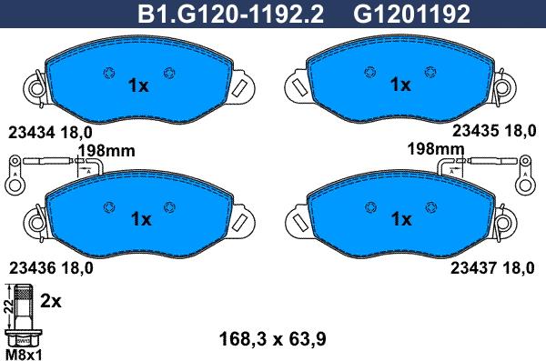 Galfer B1.G120-1192.2 - Гальмівні колодки, дискові гальма autozip.com.ua