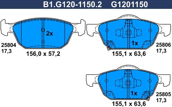 Galfer B1.G120-1150.2 - Гальмівні колодки, дискові гальма autozip.com.ua