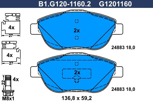 Galfer B1.G120-1160.2 - Гальмівні колодки, дискові гальма autozip.com.ua