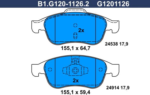 Galfer B1.G120-1126.2 - Гальмівні колодки, дискові гальма autozip.com.ua