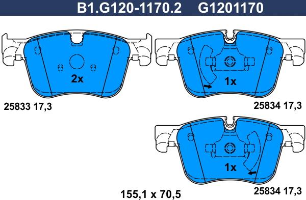Galfer B1.G120-1170.2 - Гальмівні колодки, дискові гальма autozip.com.ua