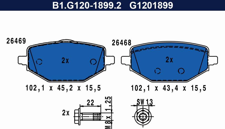 Galfer B1.G120-1899.2 - Гальмівні колодки, дискові гальма autozip.com.ua