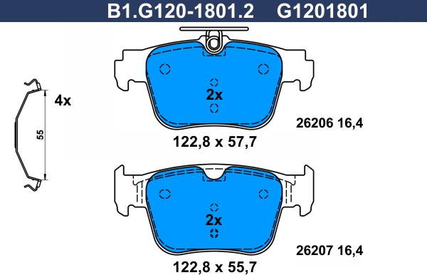 Galfer B1.G120-1801.2 - Гальмівні колодки, дискові гальма autozip.com.ua