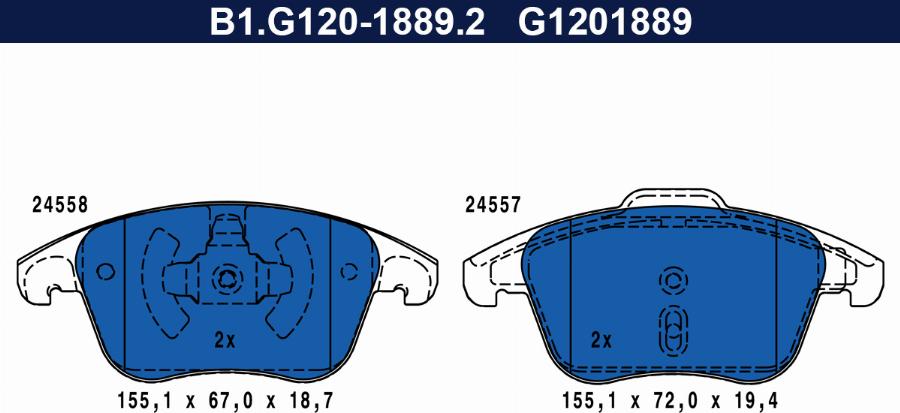 Galfer B1.G120-1889.2 - Гальмівні колодки, дискові гальма autozip.com.ua