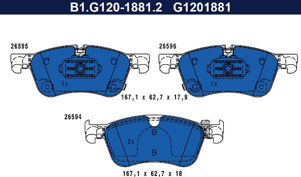 Galfer B1.G120-1881.2 - Гальмівні колодки, дискові гальма autozip.com.ua