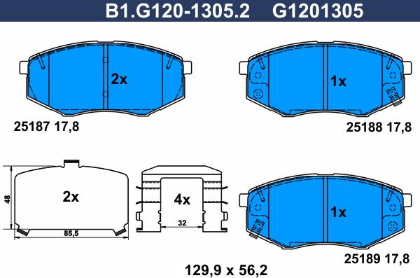 Galfer B1.G120-1305.2 - Гальмівні колодки, дискові гальма autozip.com.ua