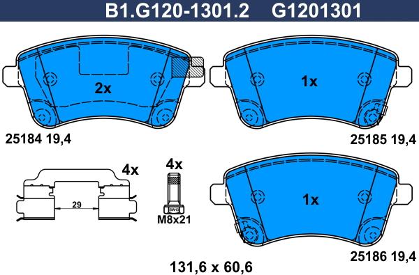 Galfer B1.G120-1301.2 - Гальмівні колодки, дискові гальма autozip.com.ua