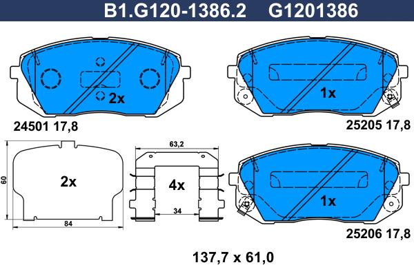 Galfer B1.G120-1386.2 - Гальмівні колодки, дискові гальма autozip.com.ua
