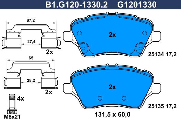 Galfer B1.G120-1330.2 - Гальмівні колодки, дискові гальма autozip.com.ua