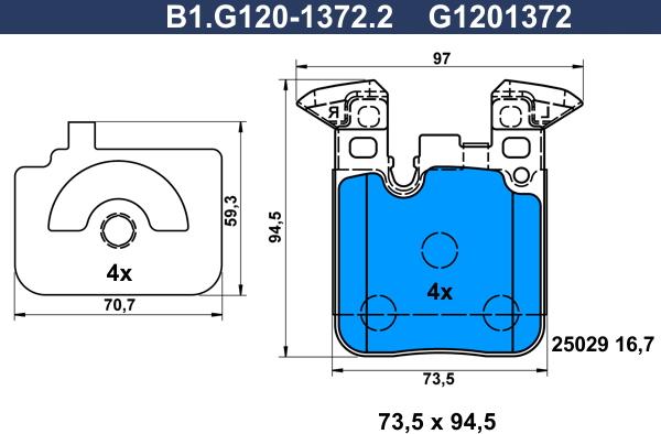 Galfer B1.G120-1372.2 - Гальмівні колодки, дискові гальма autozip.com.ua