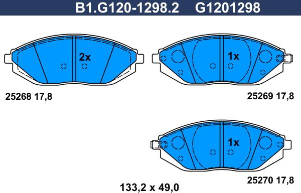 Galfer B1.G120-1298.2 - Гальмівні колодки, дискові гальма autozip.com.ua