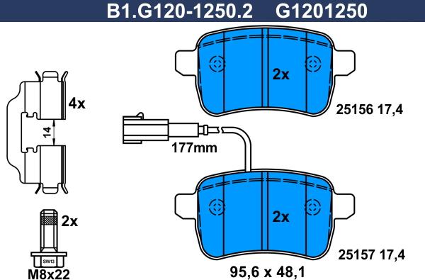 Galfer B1.G120-1250.2 - Гальмівні колодки, дискові гальма autozip.com.ua