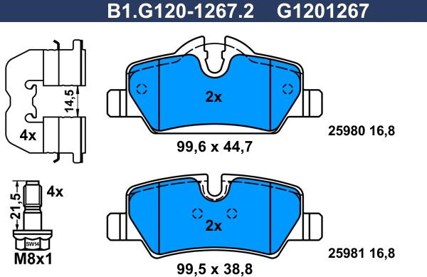 Galfer B1.G120-1267.2 - Гальмівні колодки, дискові гальма autozip.com.ua
