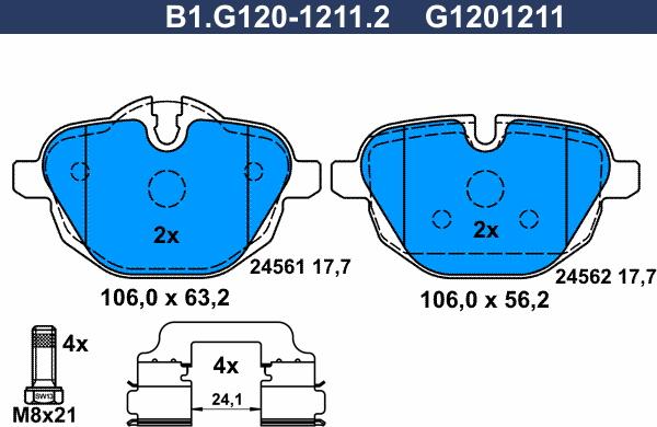 Galfer B1.G120-1211.2 - Гальмівні колодки, дискові гальма autozip.com.ua