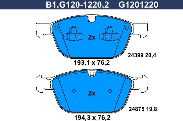 Galfer B1.G120-1220.2 - Гальмівні колодки, дискові гальма autozip.com.ua