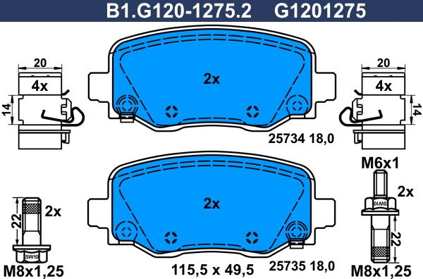 Galfer B1.G120-1275.2 - Гальмівні колодки, дискові гальма autozip.com.ua