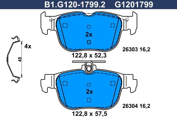 Galfer B1.G120-1799.2 - Гальмівні колодки, дискові гальма autozip.com.ua