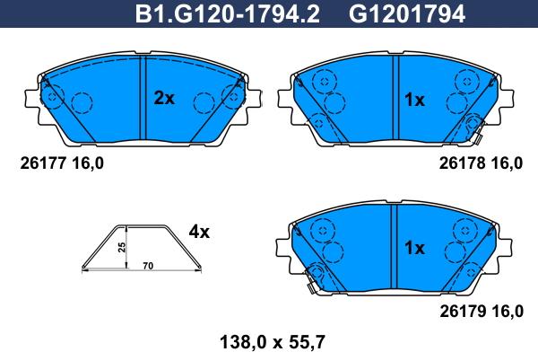 Galfer B1.G120-1794.2 - Гальмівні колодки, дискові гальма autozip.com.ua