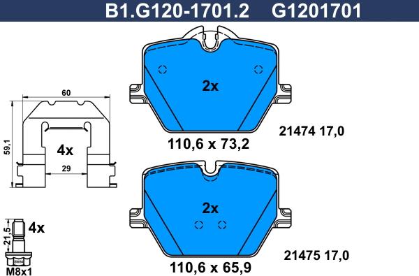 Galfer B1.G120-1701.2 - Гальмівні колодки, дискові гальма autozip.com.ua