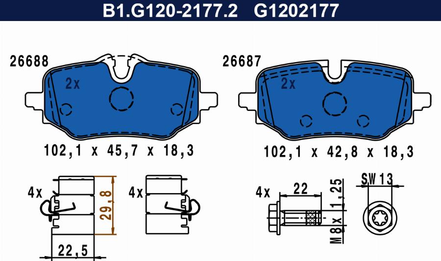 Galfer B1.G120-2177.2 - Гальмівні колодки, дискові гальма autozip.com.ua