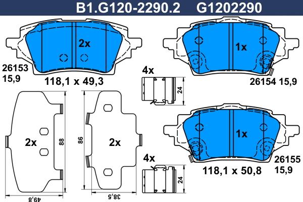 Galfer B1.G120-2290.2 - Гальмівні колодки, дискові гальма autozip.com.ua