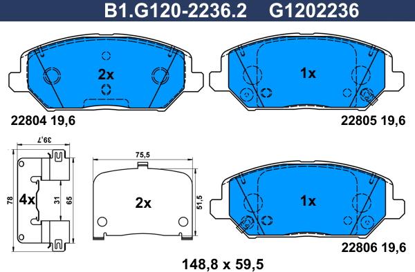 Galfer B1.G120-2236.2 - Гальмівні колодки, дискові гальма autozip.com.ua