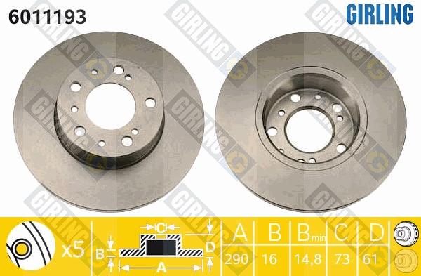 Girling 6011193 - Гальмівний диск autozip.com.ua