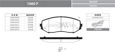 GoodWill 1060 F - Гальмівні колодки, дискові гальма autozip.com.ua