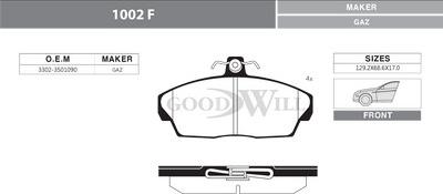 GoodWill 1002 F - Гальмівні колодки, дискові гальма autozip.com.ua