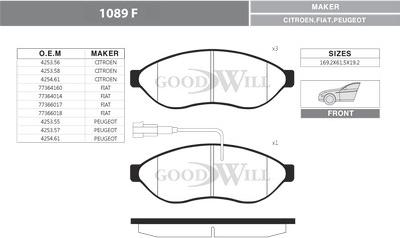 GoodWill 1089 F - Гальмівні колодки, дискові гальма autozip.com.ua